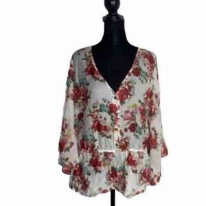 Alice + Olivia Floral Blouse with Red and Cream Hues